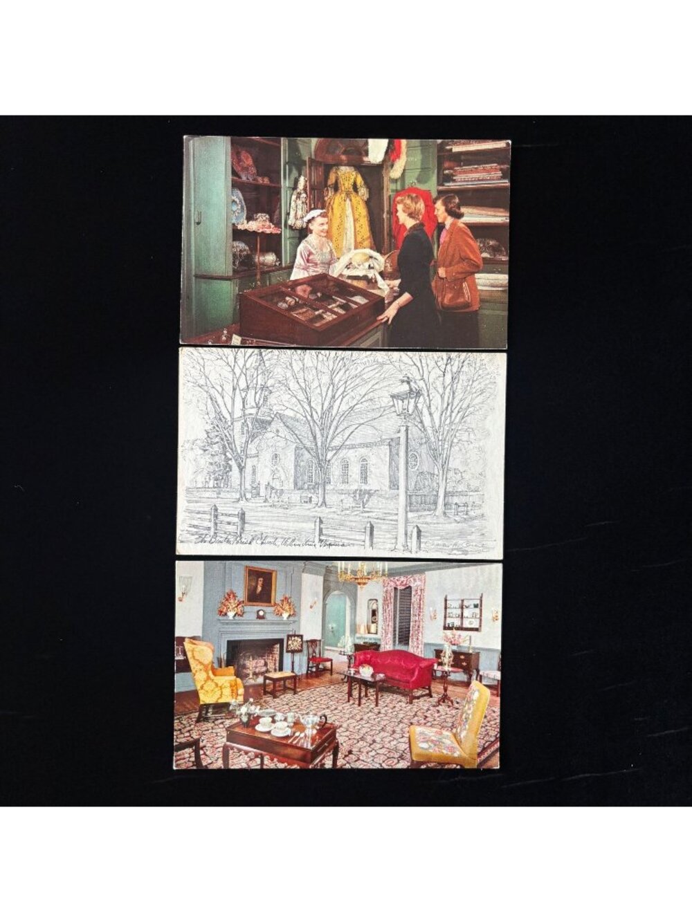 Vintage Postcard Lot Colonial Williamsburg Bruton Parish Church Craft House Shop